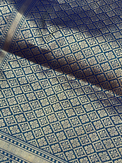 PEACOCK BLUE TANCHOI PURE HANDLOOM BANARASI SAREE