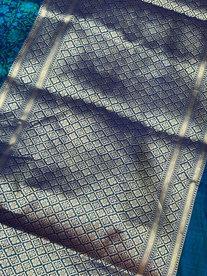 PEACOCK BLUE TANCHOI PURE HANDLOOM BANARASI SAREE