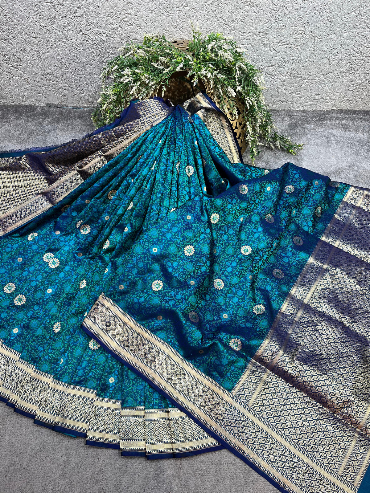 PEACOCK BLUE TANCHOI PURE HANDLOOM BANARASI SAREE