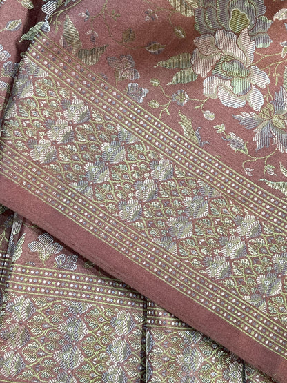 DUSTY ROSE PINK TANCHOI PURE HANDLOOM BANARASI SAREE