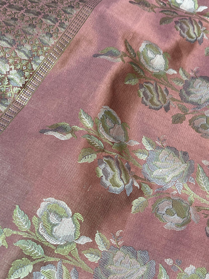 DUSTY ROSE PINK TANCHOI PURE HANDLOOM BANARASI SAREE