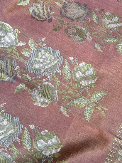 DUSTY ROSE PINK TANCHOI PURE HANDLOOM BANARASI SAREE