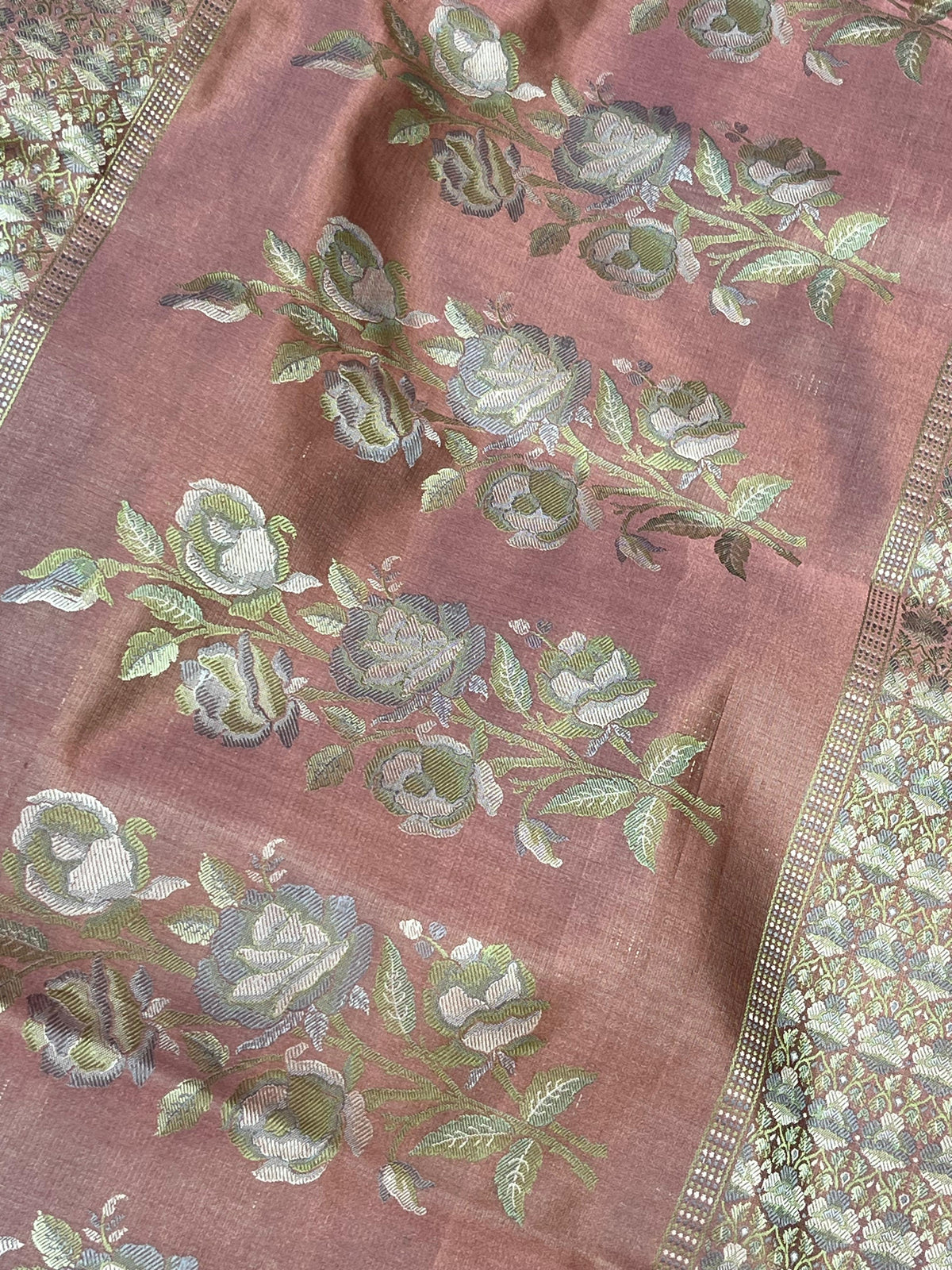 DUSTY ROSE PINK TANCHOI PURE HANDLOOM BANARASI SAREE