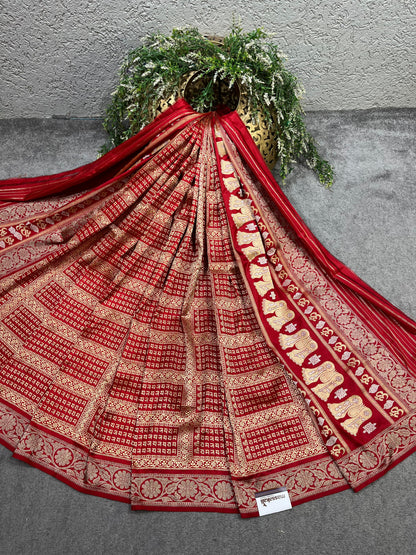 RED SILK PURE HANDLOOM BANARASI DUPATTA