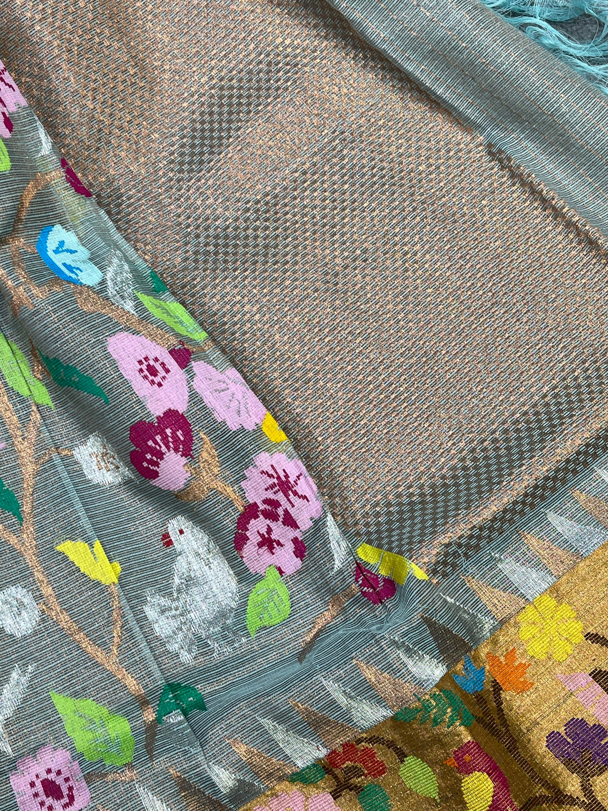 AQUA GREY KOTA PURE HANDLOOM KOTA DORIYA DUPATTA