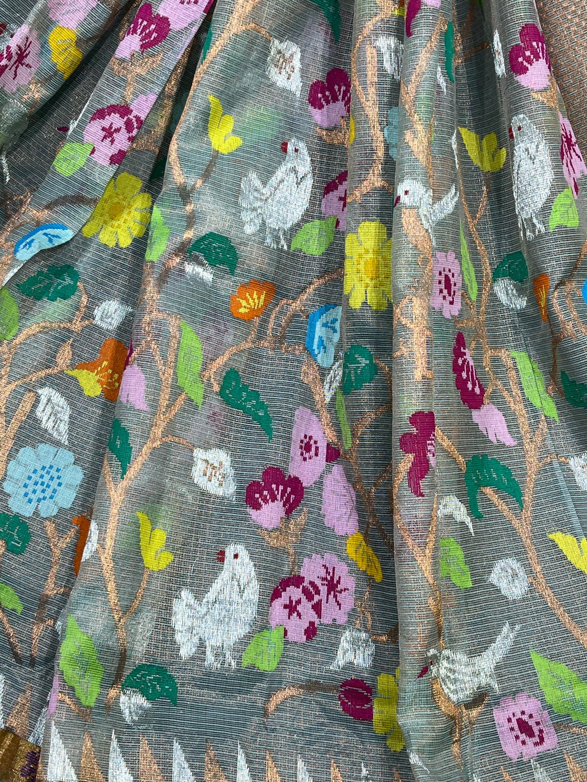 AQUA GREY KOTA PURE HANDLOOM KOTA DORIYA DUPATTA