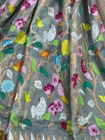 AQUA GREY KOTA PURE HANDLOOM KOTA DORIYA DUPATTA