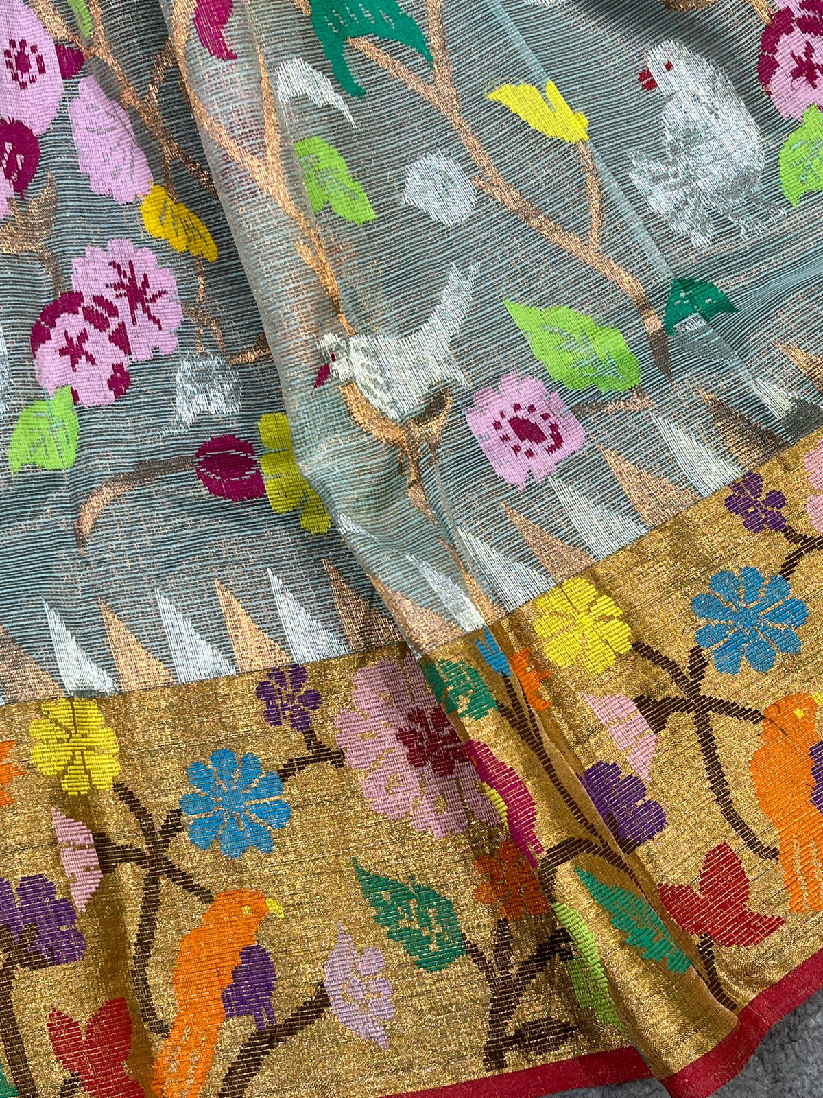 AQUA GREY KOTA PURE HANDLOOM KOTA DORIYA DUPATTA