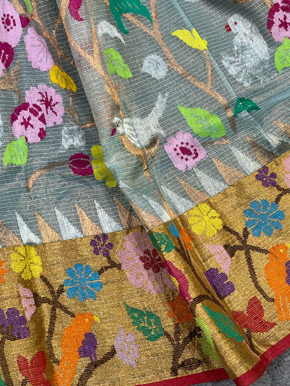 AQUA GREY KOTA PURE HANDLOOM KOTA DORIYA DUPATTA