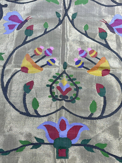 IVORY GOLD TISSUE SILK PURE HANDLOOM PAITHANI DUPATTA