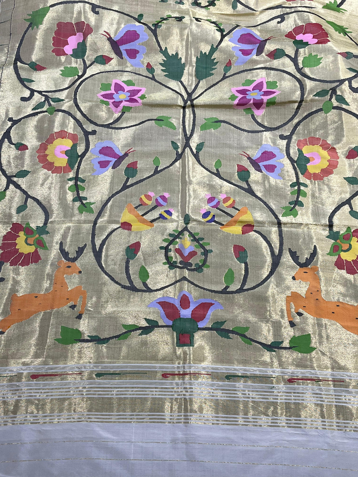 IVORY GOLD TISSUE SILK PURE HANDLOOM PAITHANI DUPATTA