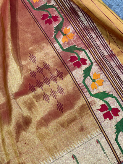 ANTIQUE GOLD SILK PURE HANDLOOM PAITHANI DUPATTA