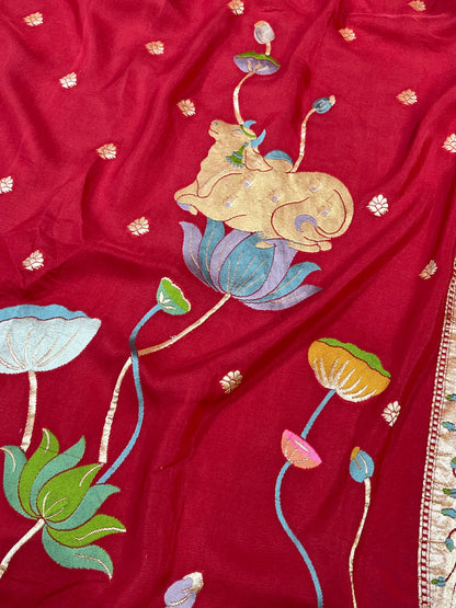 DEEP RED PURE HANDLOOM BANARASI DUPATTA