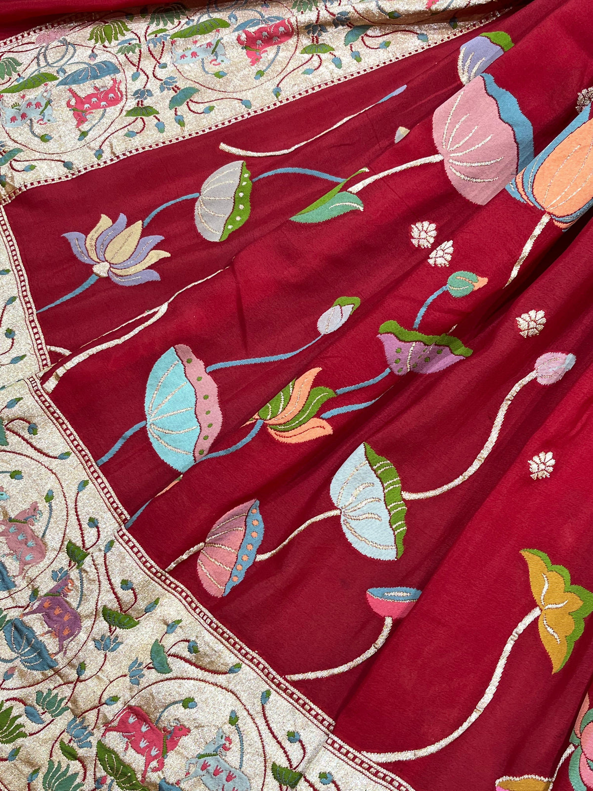 DEEP RED PURE HANDLOOM BANARASI DUPATTA