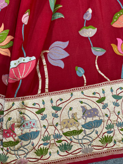 DEEP RED PURE HANDLOOM BANARASI DUPATTA