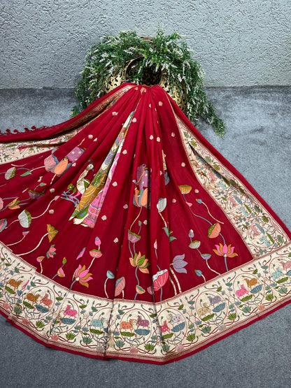 DEEP RED PURE HANDLOOM BANARASI DUPATTA
