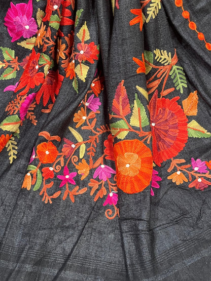 BLACK TASSAR PURE HANDLOOM PHULKARI DUPATTA