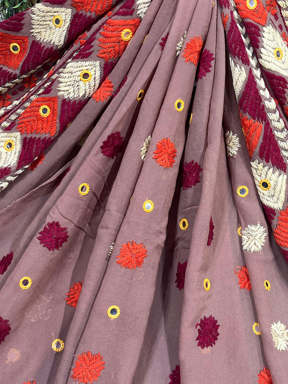 TAUPE BROWN GEORGETTE PURE HANDLOOM PHULKARI DUPATTA