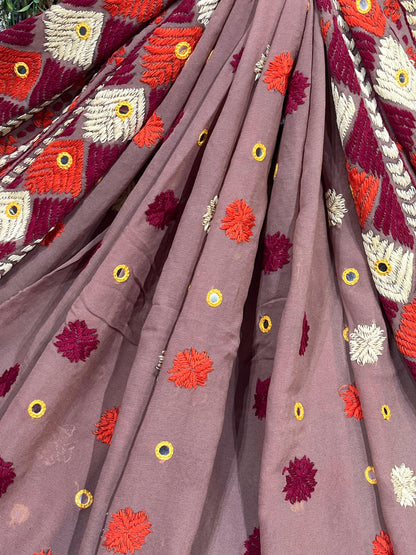 TAUPE BROWN GEORGETTE PURE HANDLOOM PHULKARI DUPATTA
