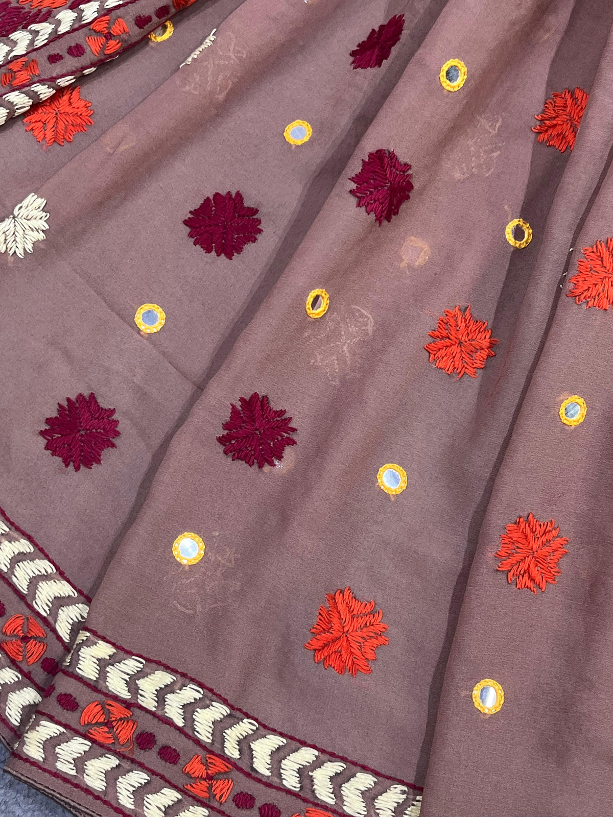 TAUPE BROWN GEORGETTE PURE HANDLOOM PHULKARI DUPATTA