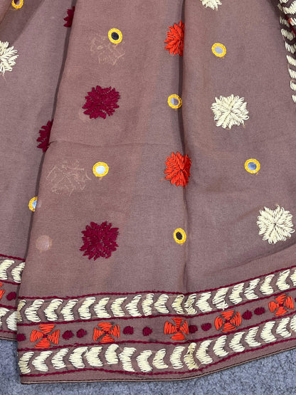 TAUPE BROWN GEORGETTE PURE HANDLOOM PHULKARI DUPATTA