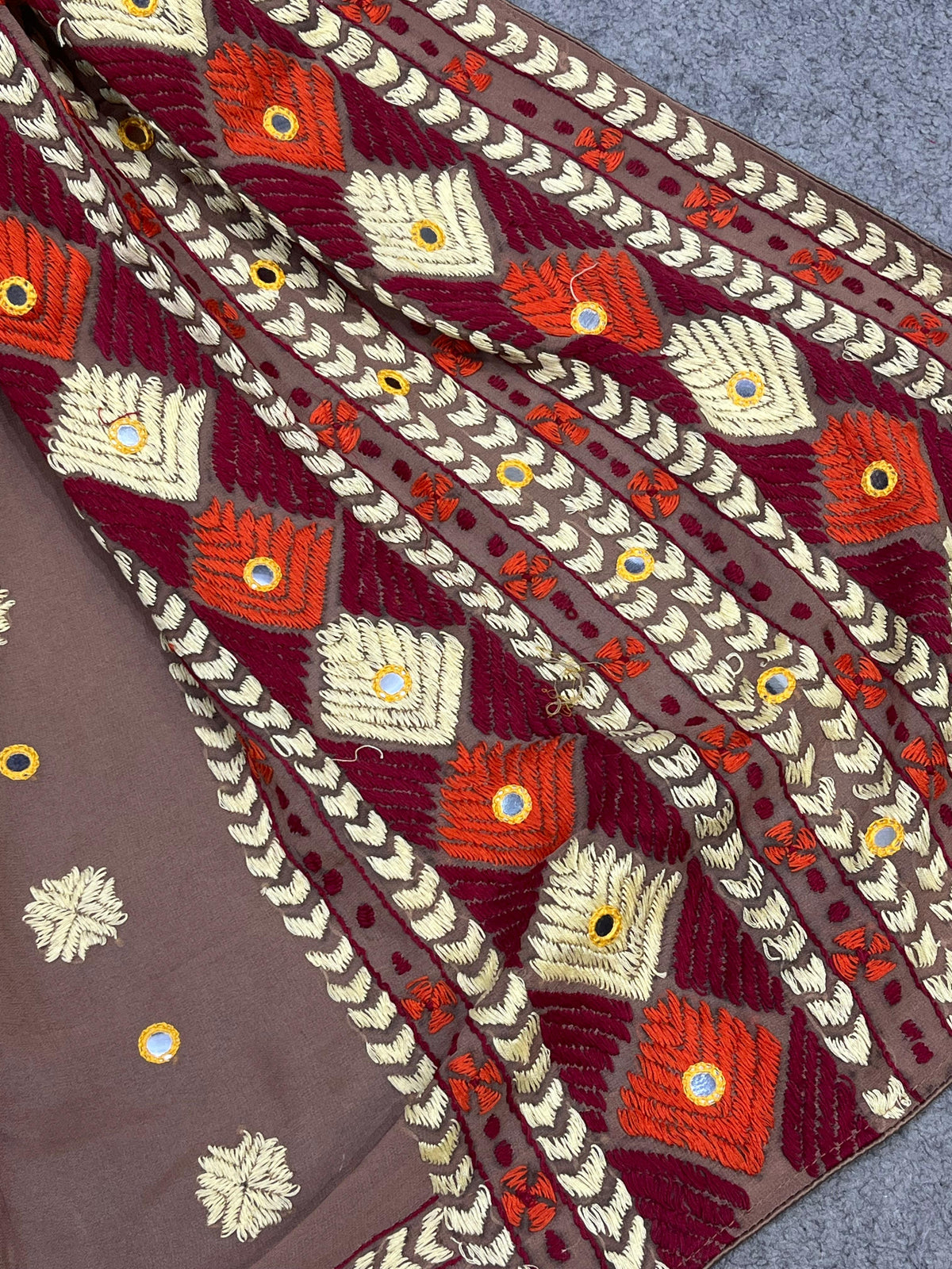 TAUPE BROWN GEORGETTE PURE HANDLOOM PHULKARI DUPATTA