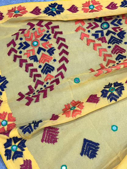 MUSTARD YELLOW GEORGETTE PURE HANDLOOM PHULKARI DUPATTA