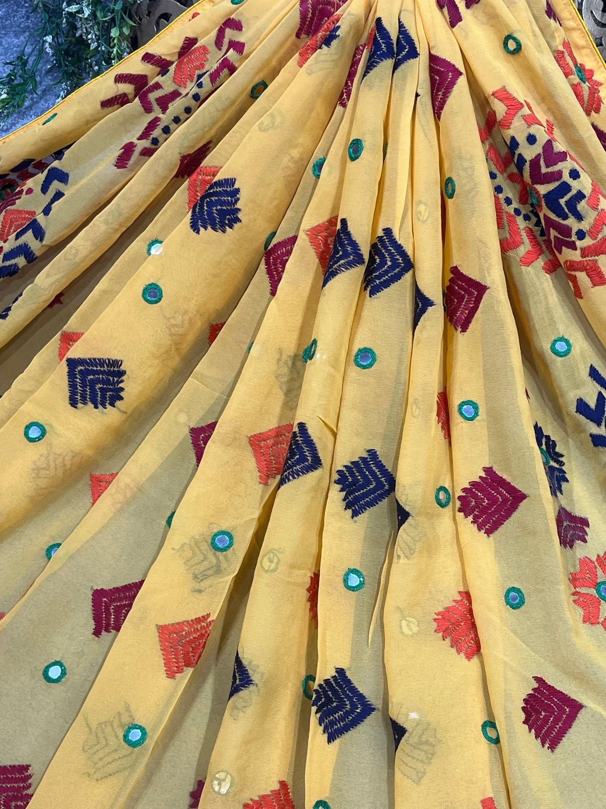MUSTARD YELLOW GEORGETTE PURE HANDLOOM PHULKARI DUPATTA