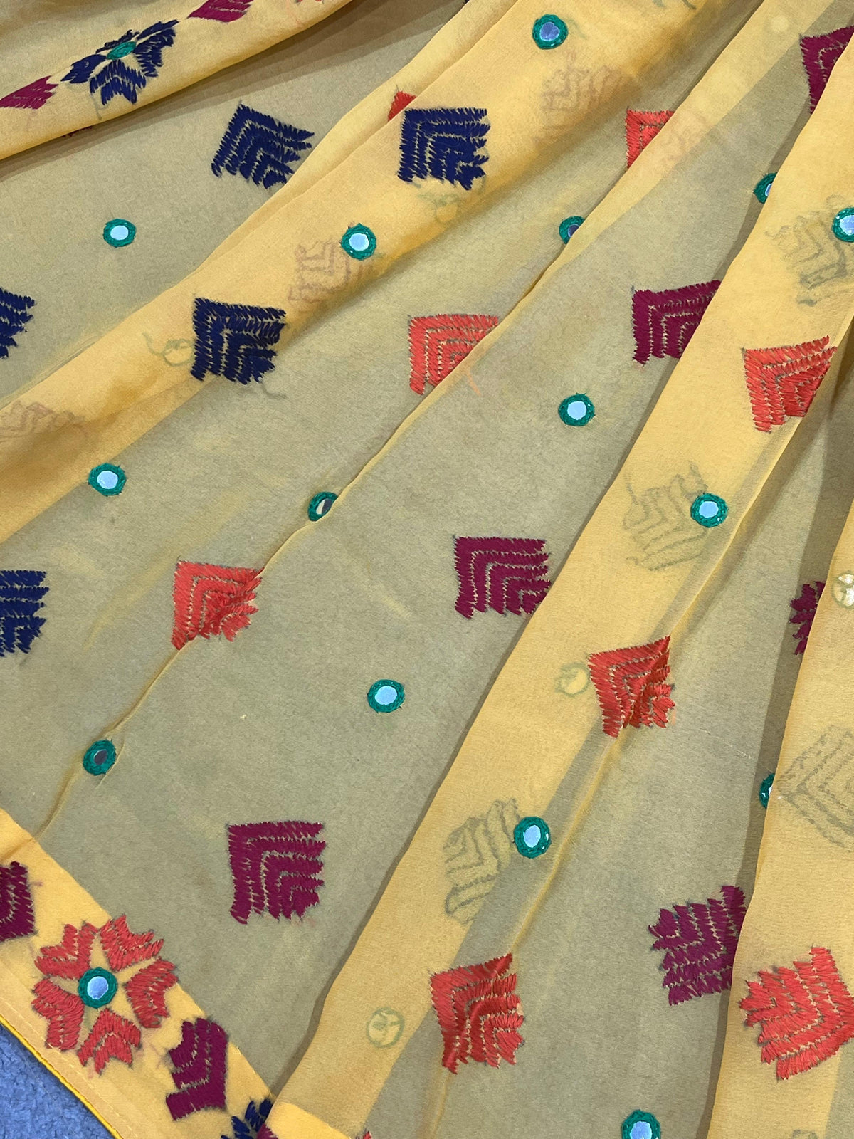 MUSTARD YELLOW GEORGETTE PURE HANDLOOM PHULKARI DUPATTA