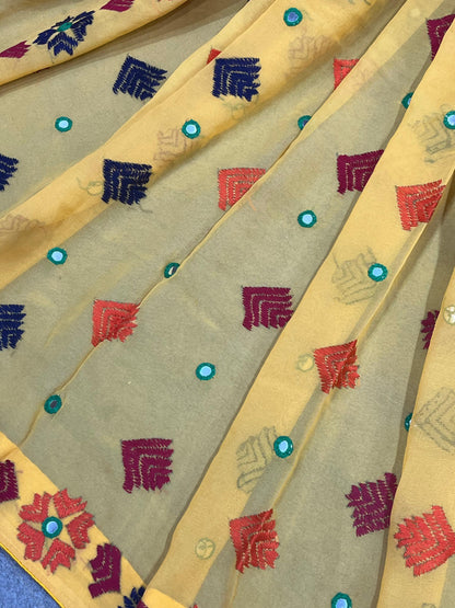 MUSTARD YELLOW GEORGETTE PURE HANDLOOM PHULKARI DUPATTA