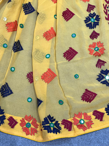 MUSTARD YELLOW GEORGETTE PURE HANDLOOM PHULKARI DUPATTA
