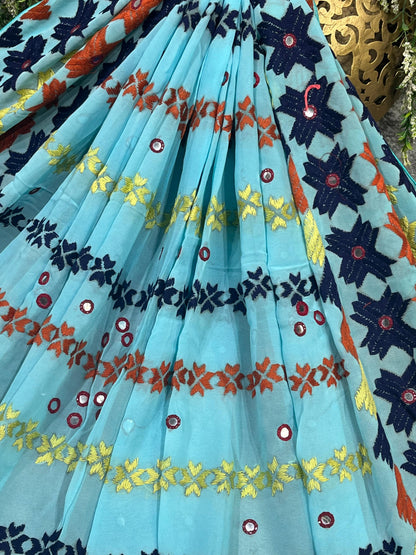 AQUA BLUE GEORGETTE PURE HANDLOOM PHULKARI DUPATTA