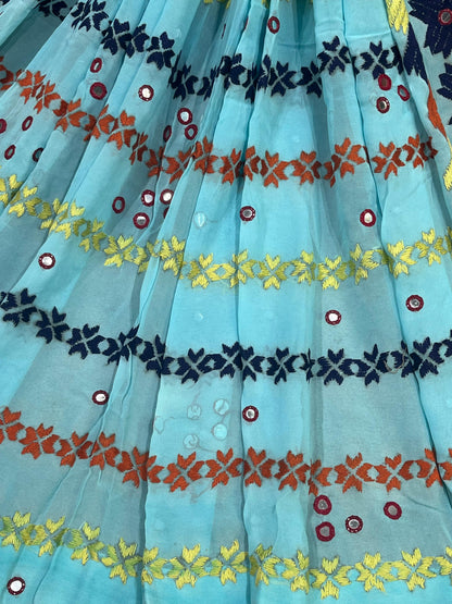 AQUA BLUE GEORGETTE PURE HANDLOOM PHULKARI DUPATTA