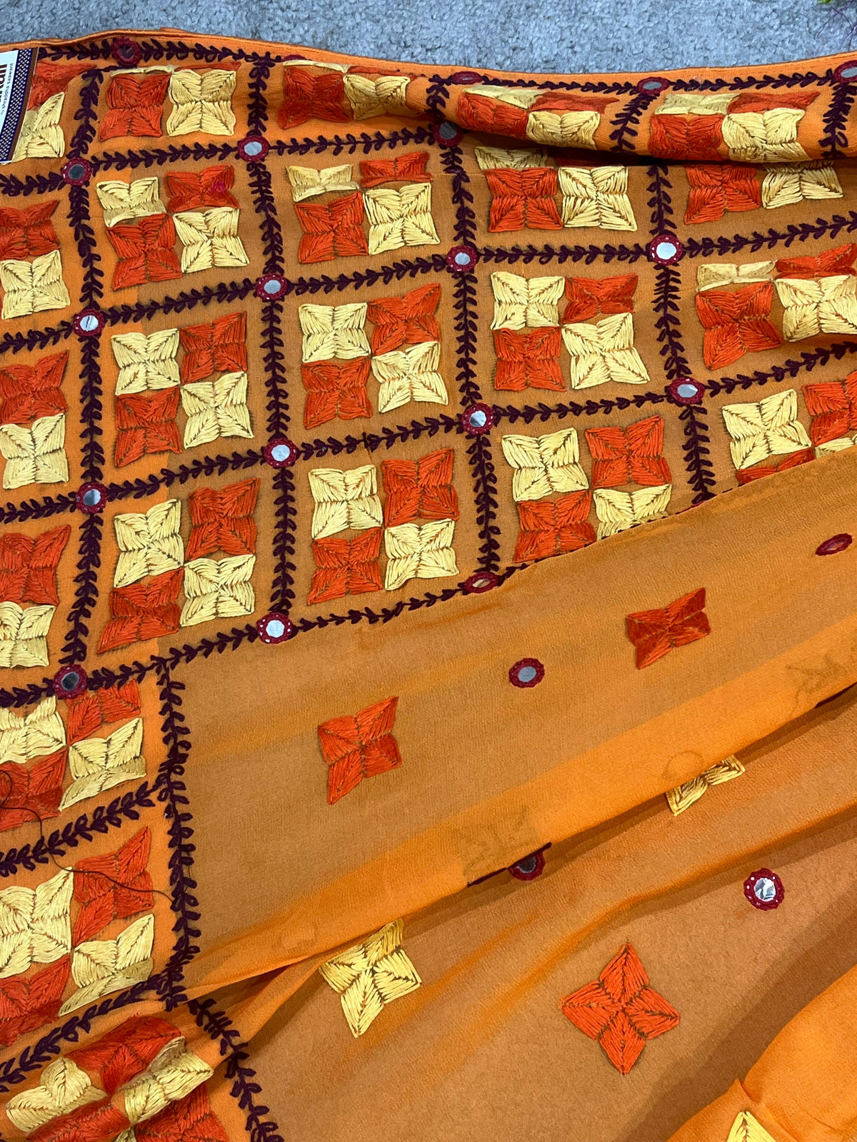 ORANGE GEORGETTE PURE HANDLOOM PHULKARI DUPATTA