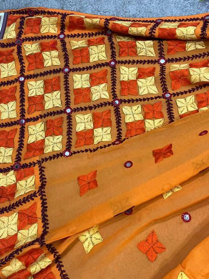 ORANGE GEORGETTE PURE HANDLOOM PHULKARI DUPATTA
