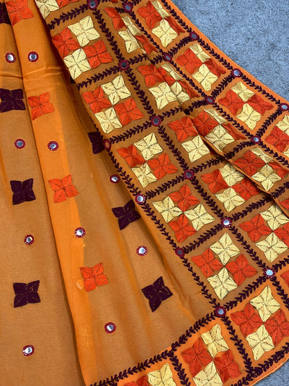 ORANGE GEORGETTE PURE HANDLOOM PHULKARI DUPATTA