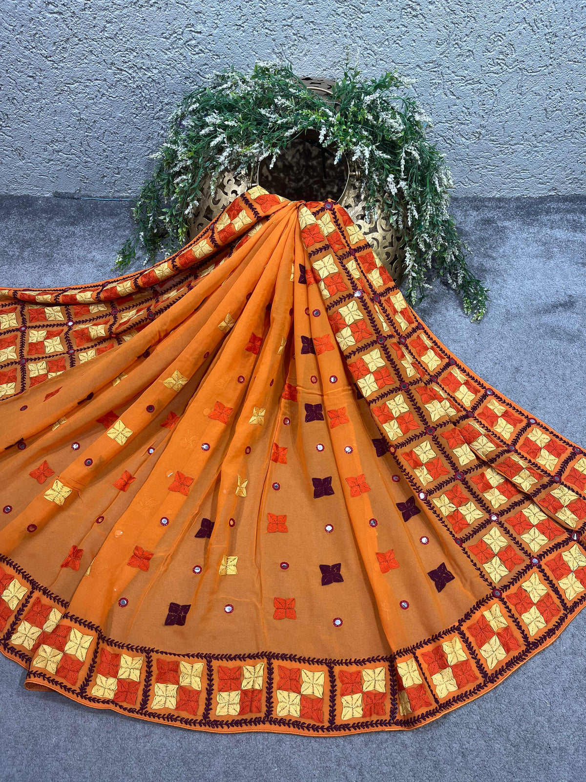 ORANGE GEORGETTE PURE HANDLOOM PHULKARI DUPATTA