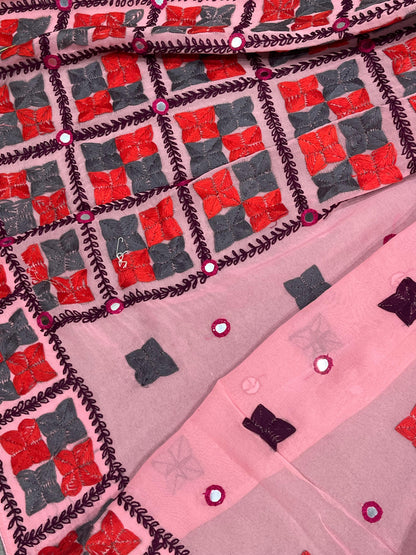 PINK GEORGETTE PURE HANDLOOM PHULKARI DUPATTA