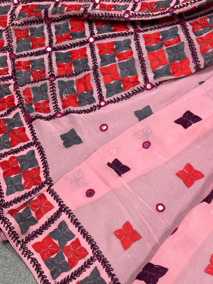 PINK GEORGETTE PURE HANDLOOM PHULKARI DUPATTA