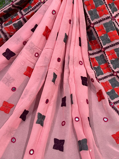 PINK GEORGETTE PURE HANDLOOM PHULKARI DUPATTA