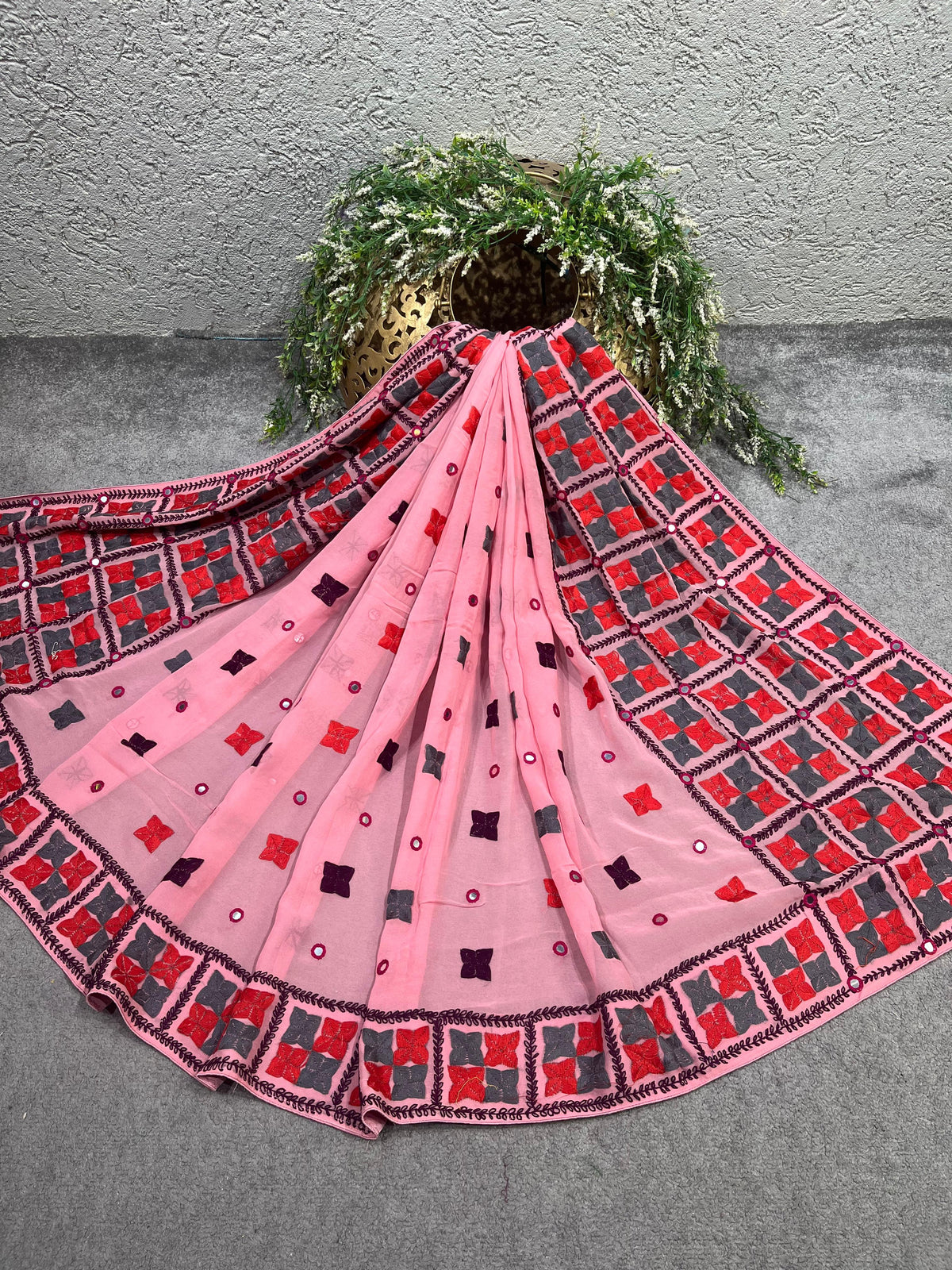 PINK GEORGETTE PURE HANDLOOM PHULKARI DUPATTA