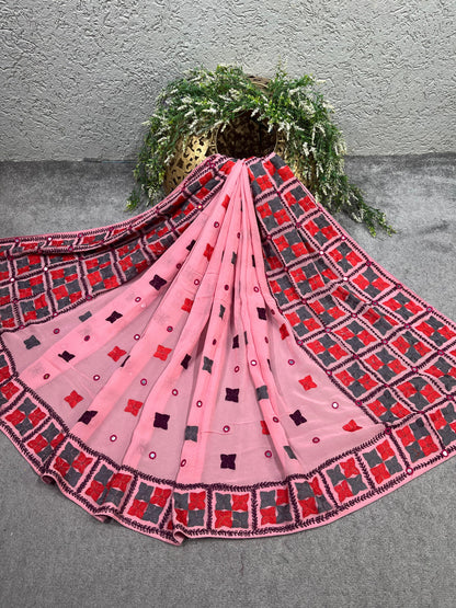 PINK GEORGETTE PURE HANDLOOM PHULKARI DUPATTA