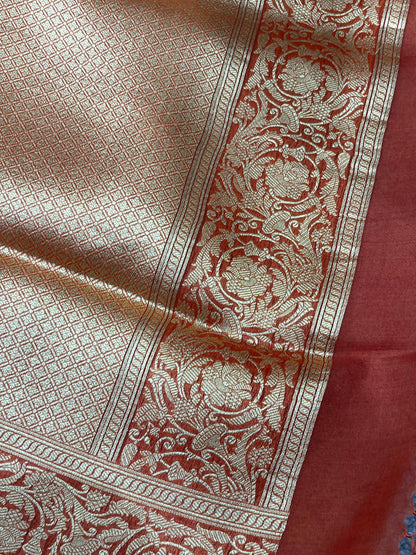 RUST RED KORA PURE HANDLOOM BANARASI SAREE