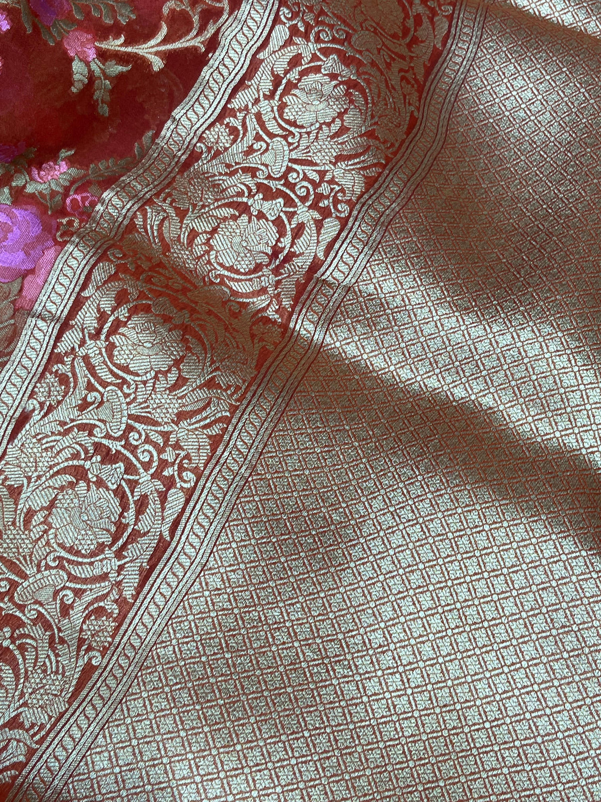 RUST RED KORA PURE HANDLOOM BANARASI SAREE
