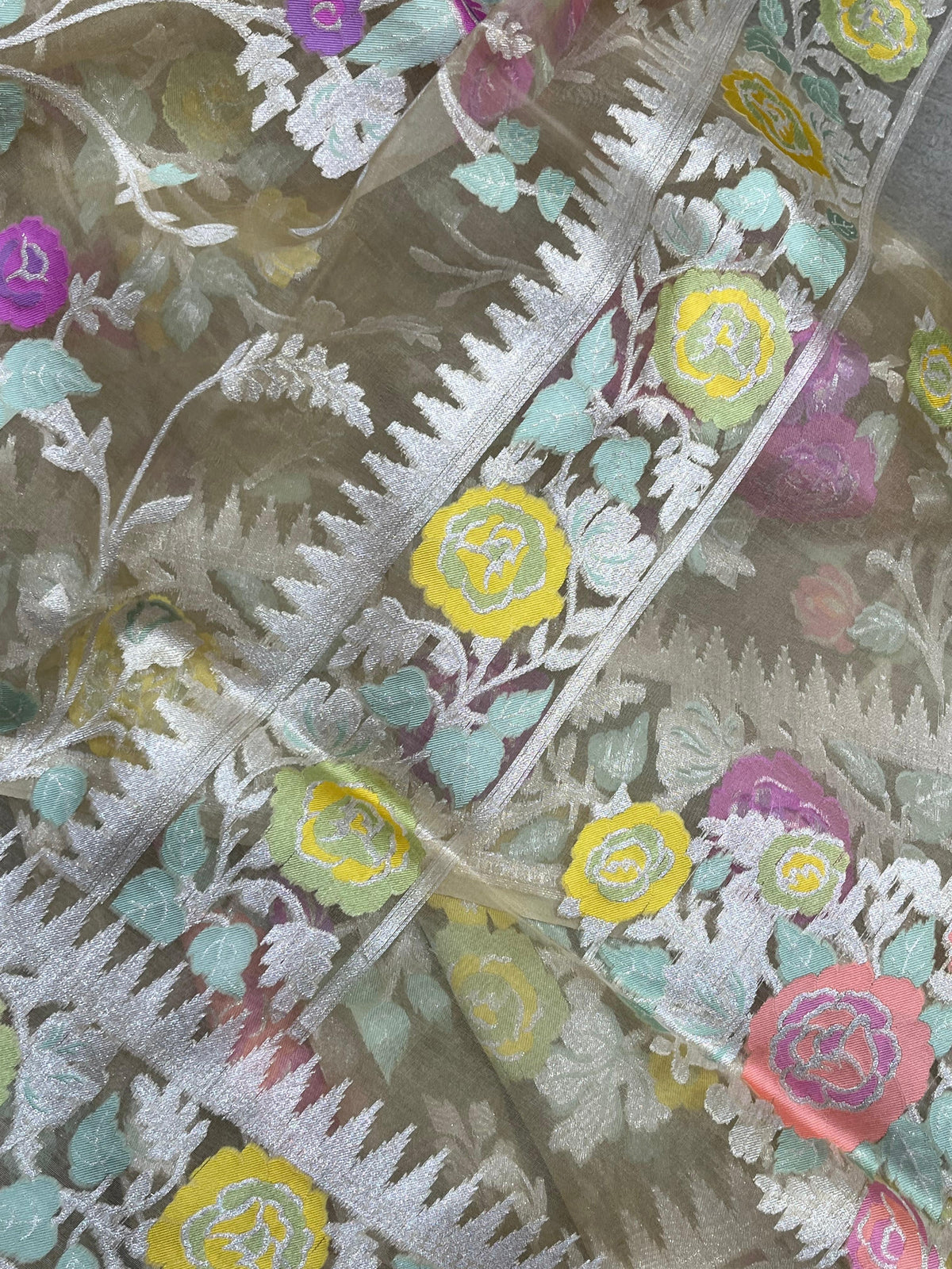 TAUPE GREY KORA PURE HANDLOOM  BANARASI SAREE