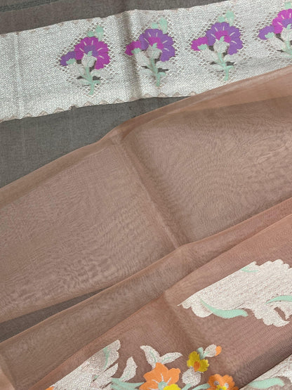 DUSTY ROSE PINK KORA PURE HANDLOOM BANARASI SAREE
