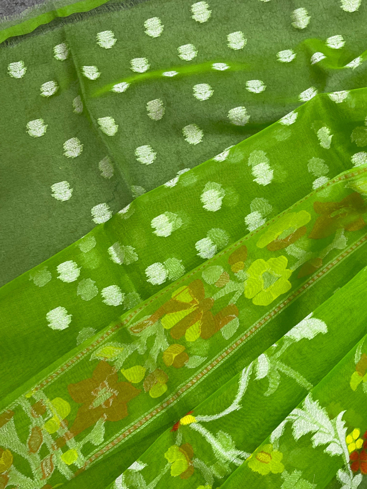PARROT GREEN KORA PURE HANDLOOM BANARASI SAREE