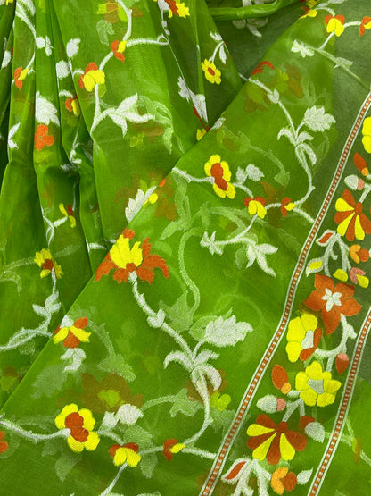 PARROT GREEN KORA PURE HANDLOOM BANARASI SAREE