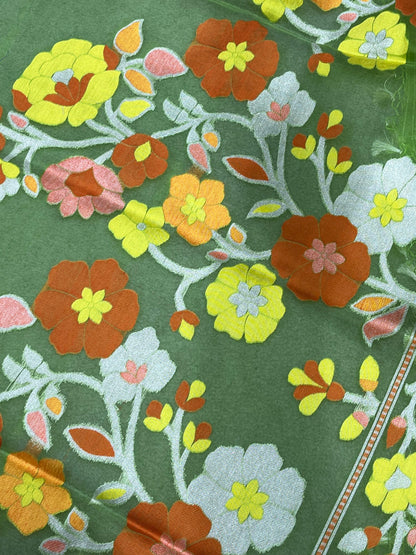 PARROT GREEN KORA PURE HANDLOOM BANARASI SAREE