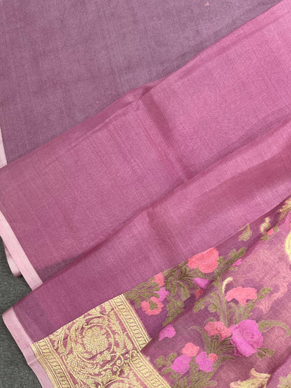 MAUVE PURPLE KORA PURE HANDLOOM BANARASI SAREE